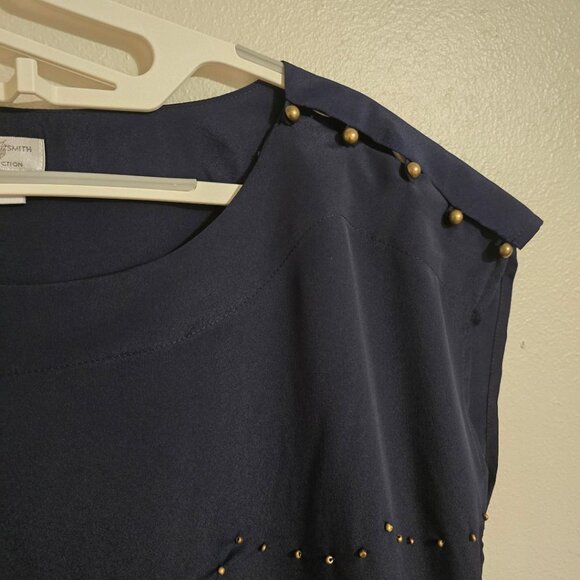 Jaclyn Smith Navy Studded Front Top/Blouse Cap Extended w/ beaded Shoulder Sz L - Picture 2 of 9